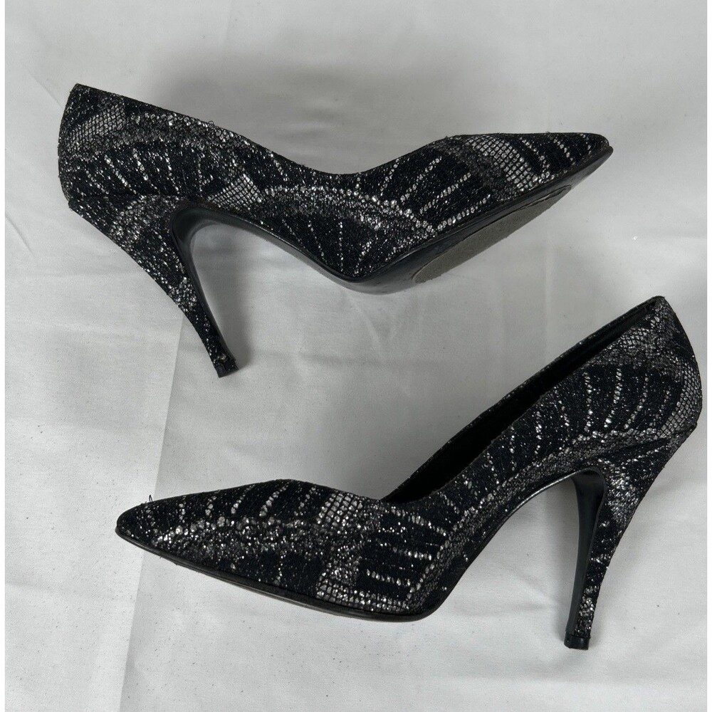 Wild Nights Black Glitter Sparkle Heel Pumps Women’s 7N 3.75” Stiletto Heels